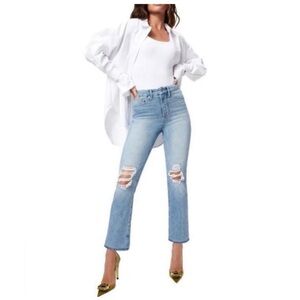 NWT Good American Good Boy Jeans Wide Release Hem High Rise in Indigo085 2/26